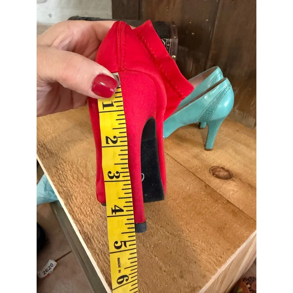 DBDK Fashion Red Stretch Peep Toe Stiletto Ankle Booties Y2K Club Heels Size 6.5